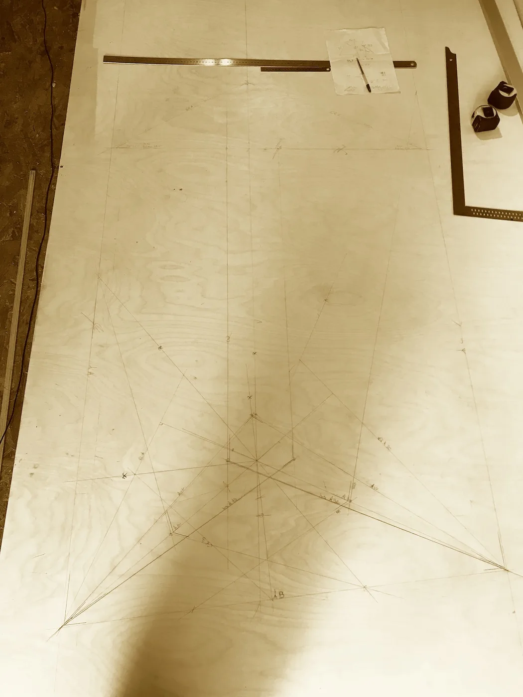 Épure de charpente traditionnelle, tracé atelier